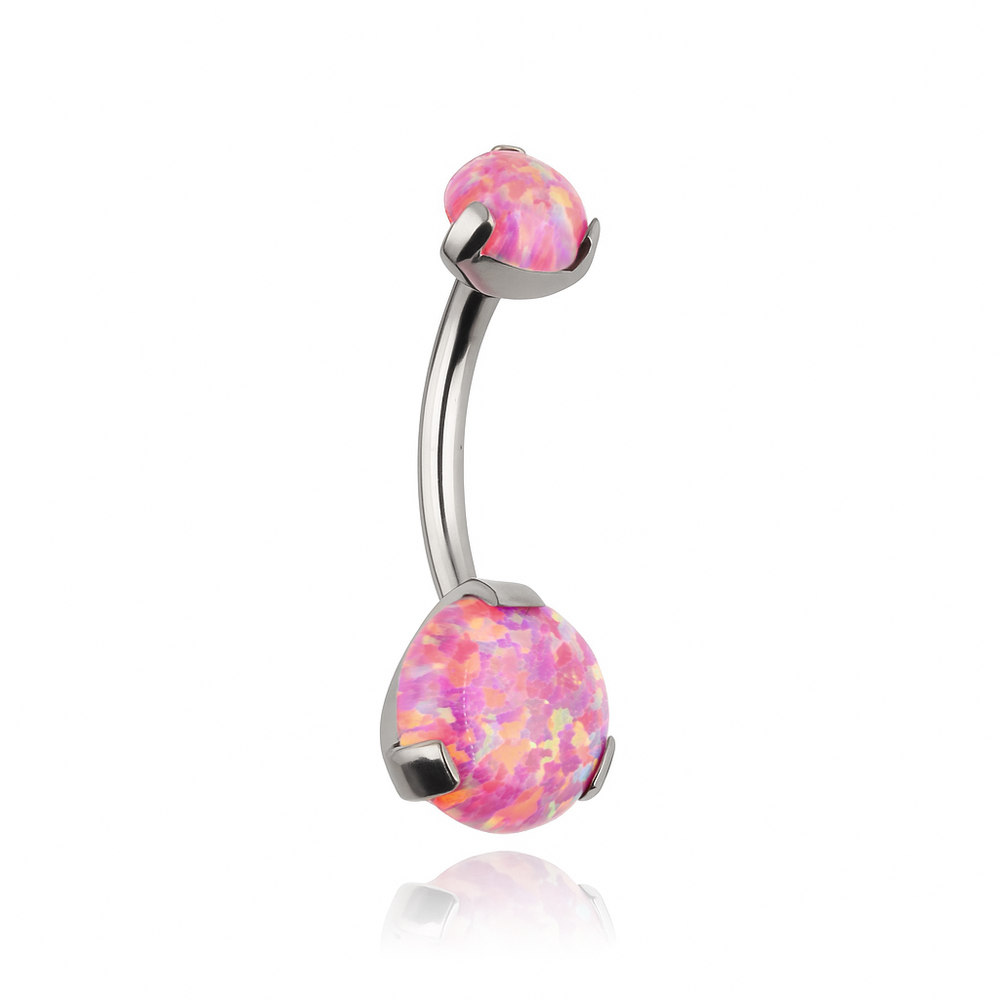 Titanový piercing do pupíku s růžovým opálem OP22 - stříbro - TPP-012
