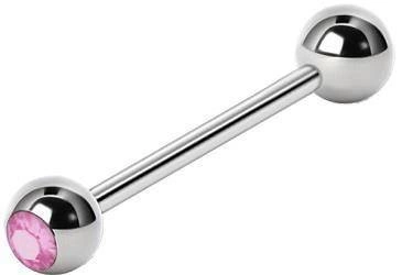 Piercing do jazyka - růžový zirkon - KJ-055