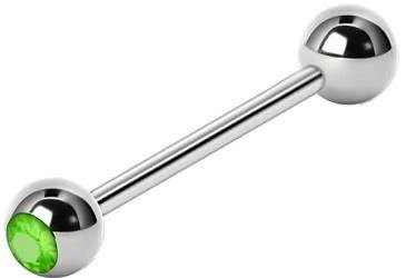 Piercing do jazyka - zelený zirkon - 1.6/16/6 - KJ-055