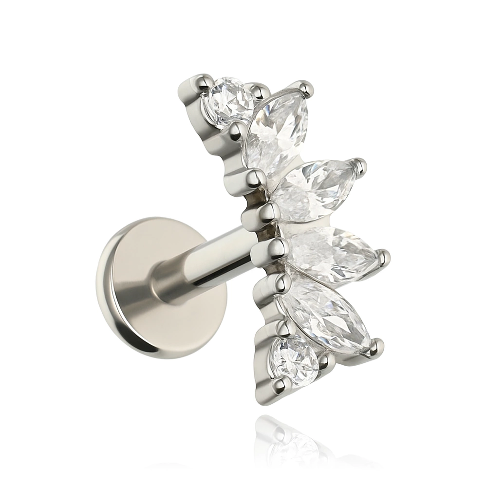 Cluster labreta náušnice s bílými kubickými zirkony - zlatý - LGW-050