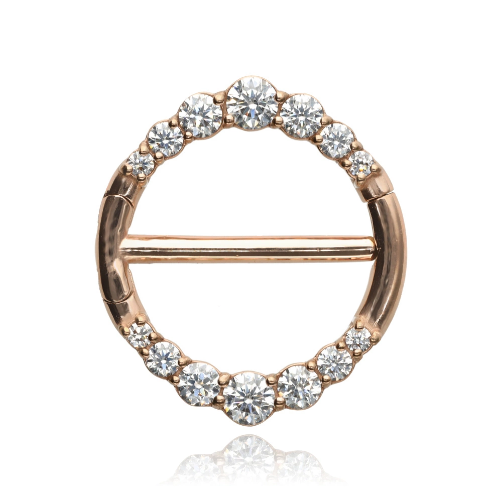 Růžové zlato piercing do bradavky s bílými zirkony - PREMIUM ZIRCON - S-012