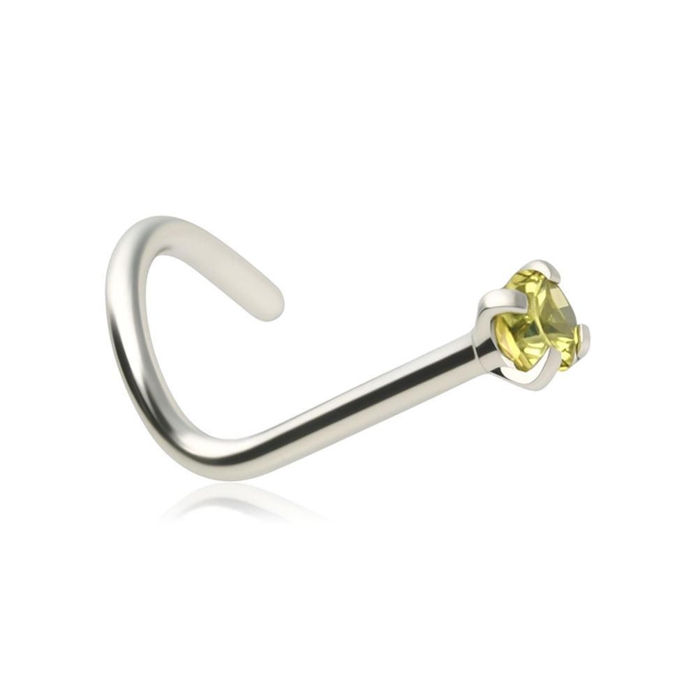 Piercing do nosu se zeleným zirkonem - stříbrný - NS-006