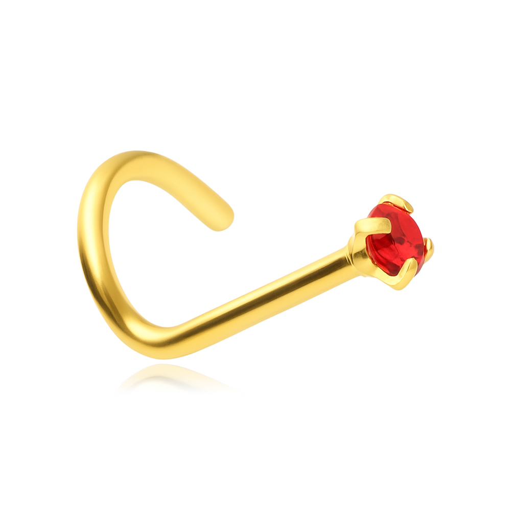 Piercing do nosu s červeným zirkonem - zlatá - NS-006