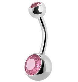 Růžový zirkonový Piercing do pupíku - KP-001-10