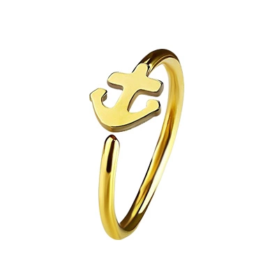 Průběžná rozdvojená náušnice - zlatá kotva - CON-015