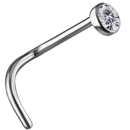 Piercing do nosu z bílého zlata 18K Premium s bílými zirkony - GD18K-004