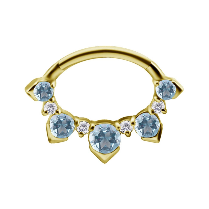 Kroužek clicker - 18K zlato s modrým topazem a laboratorně vytvořenými diamanty - GD18K-064