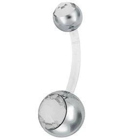 Bioplastová Piercing do pupíku s bílými zirkony - BP-002