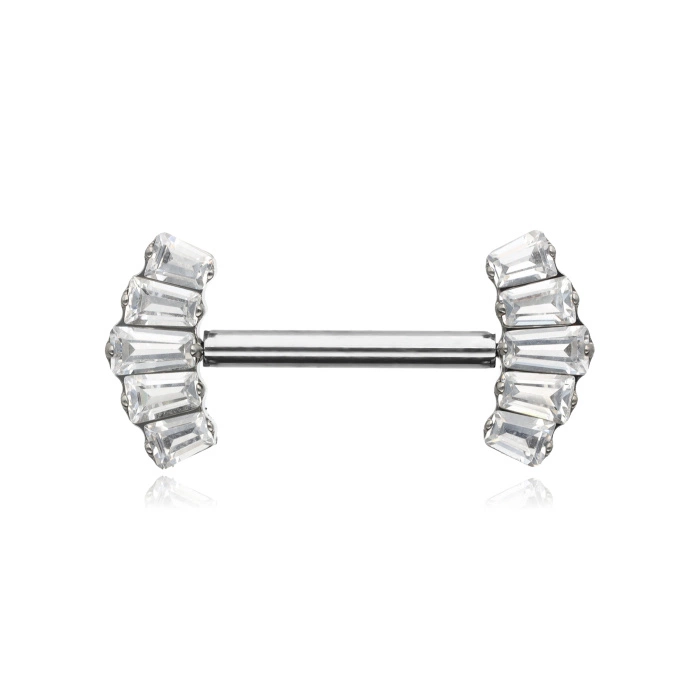 Titanový piercing do bradavky s bílými zirkony - stříbrná - TI-012