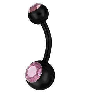 Černý Piercing do pupíku s růžovými zirkony - KP-004