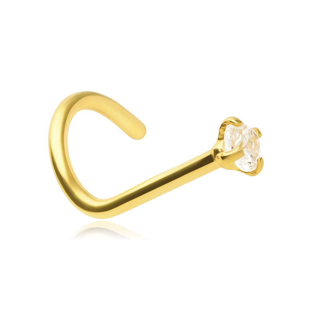 Piercing do nosu s bílými zirkony - zlatá - NS-006