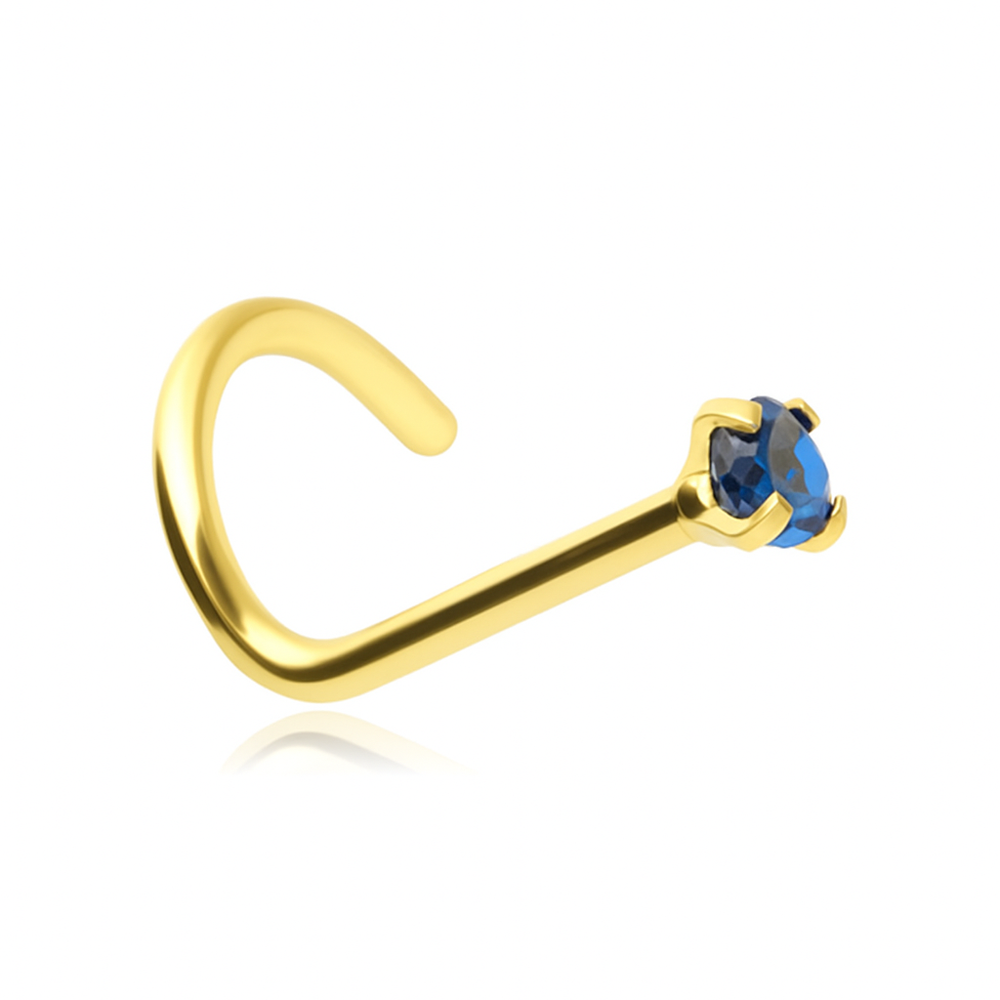 Piercing do nosu s tmavě modrým zirkonem - zlatá - NS-006