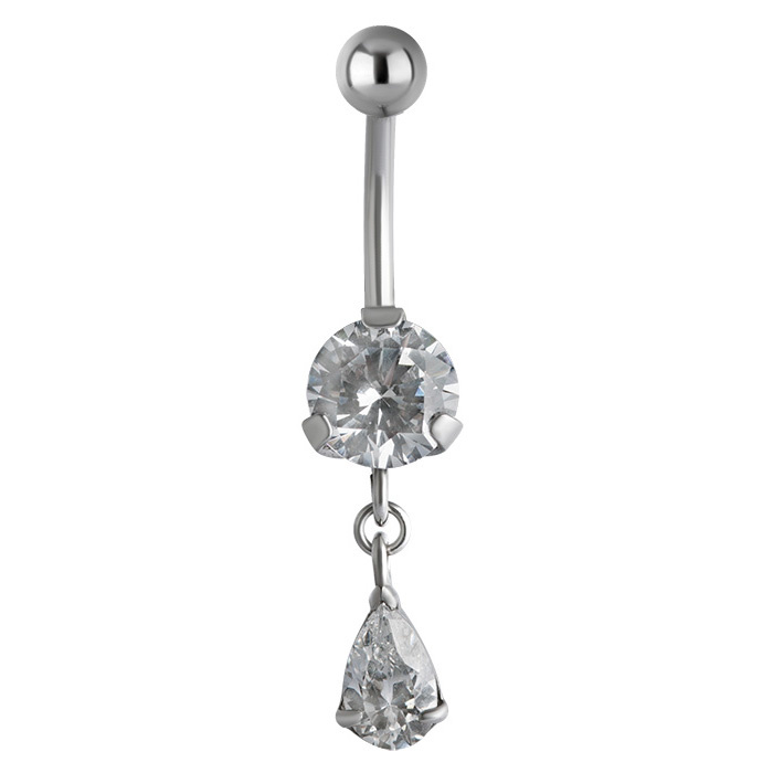 Stříbrný Piercing do pupíku s bílými zirkony - KP-009