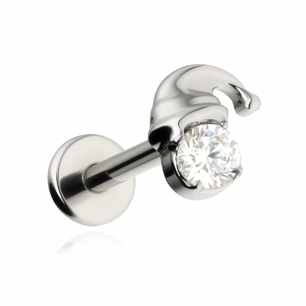 Titanová labreta hvězda s bílými zirkony - stříbrný