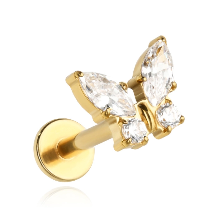 Titanová labreta zlatý motýl s bílými zirkony