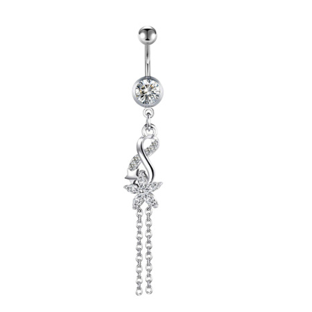 Stříbrný Piercing do pupíku s bílými zirkony - KP-049