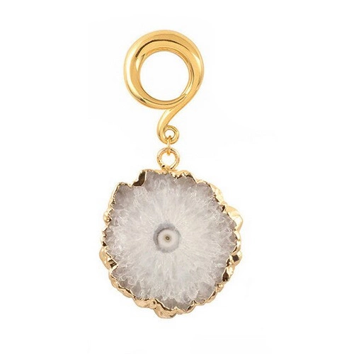 Závěs na ucho - zlatý - šedý achát - PT-159