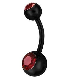 Černý Piercing do pupíku s červenými zirkony - KP-004