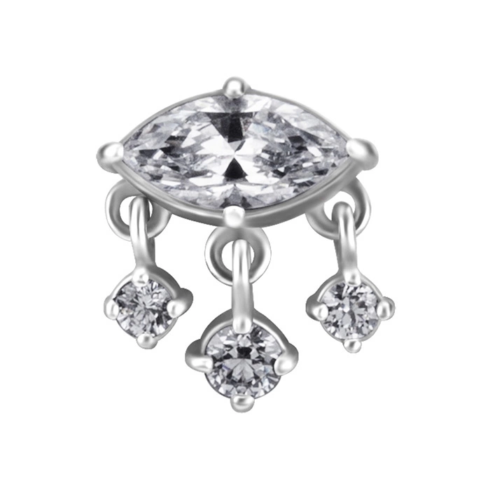 Koncovka pro tyčinky push in - s bílými zirkony - CoCr NF - stříbrný - PI-010