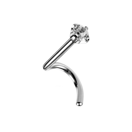 Titanový piercing do nosu s bílým zirkonem - stříbrný - TN-010