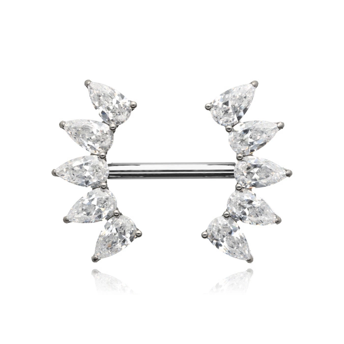 Titanový piercing do bradavky s bílými zirkony - stříbrná - TI-013