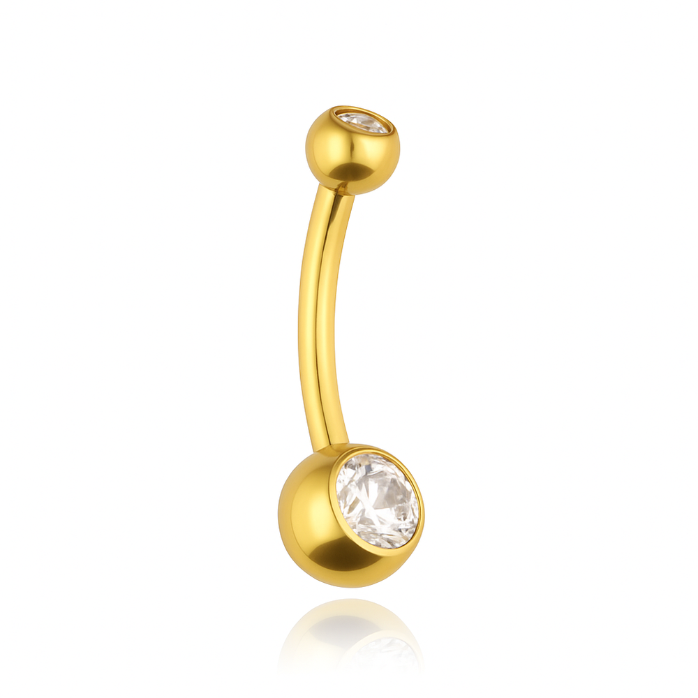 Titanový piercing do pupíku - bílý zirkon - vnitřní závit - zlatý - TPP-039