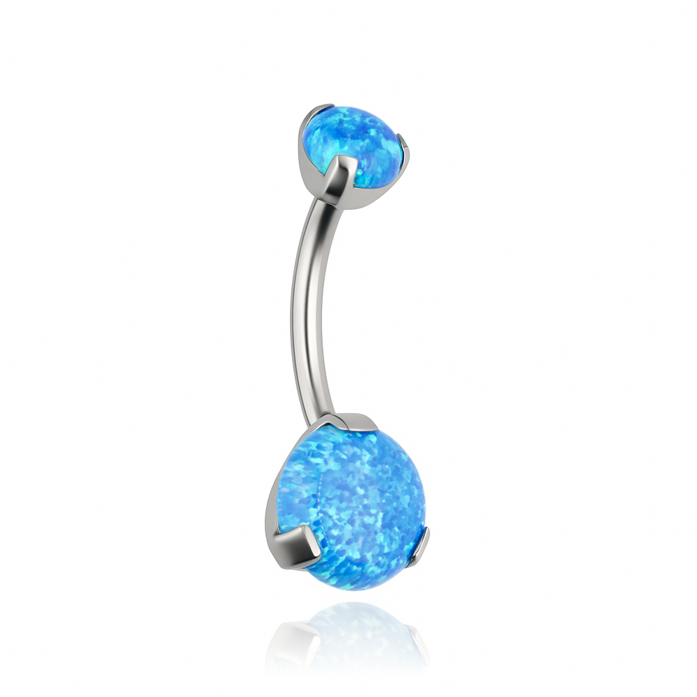 Titanový piercing do pupíku s modrým opálem - TPP-012