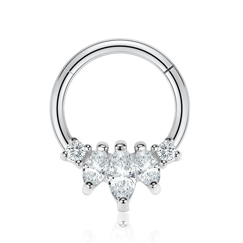 Náušnice clicker stříbro s bílými zirkony - K-038