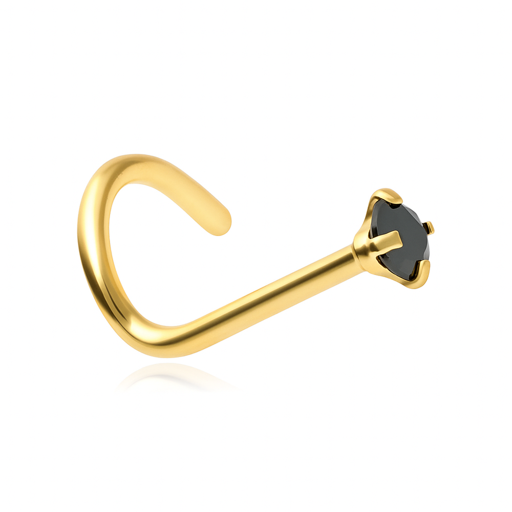 Piercing do nosu s černými zirkony - zlatá - NS-006