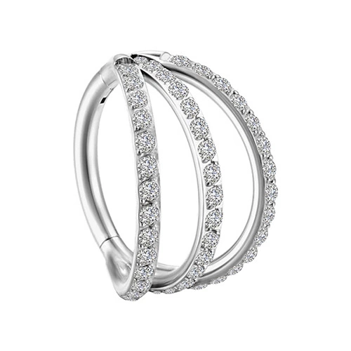 Náušnice clicker s bílými zirkony stříbro - K-040