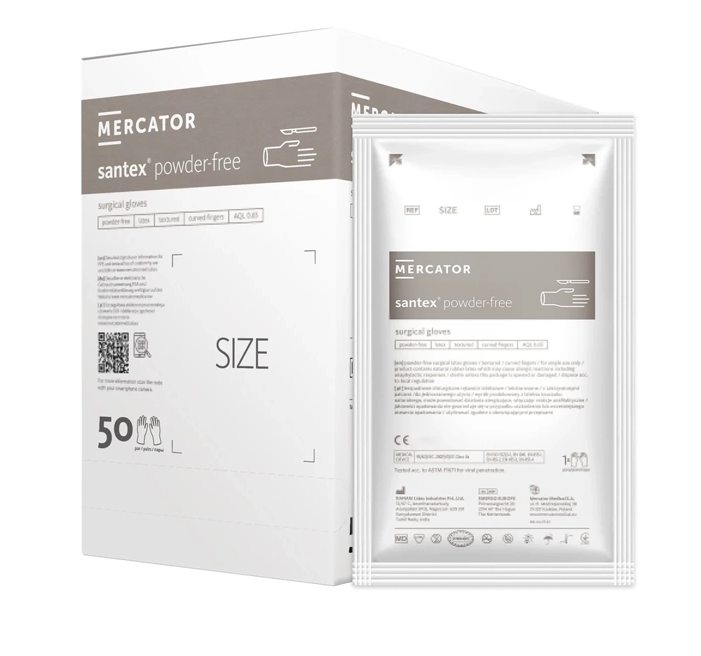 Sterilní chirurgické rukavice bez pudru - Mercator Santex - HB-002
