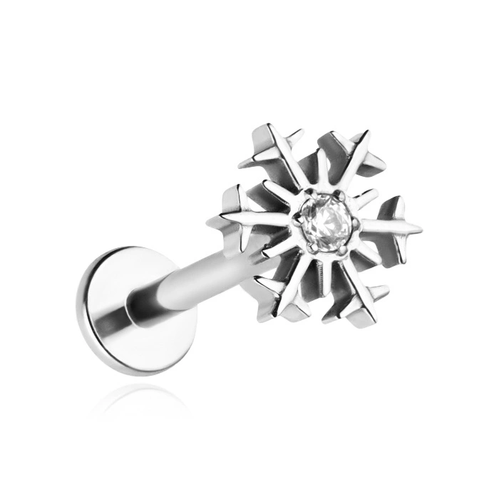 Titanová labreta sněhová vločka s bílým zirkonem - TGW-153