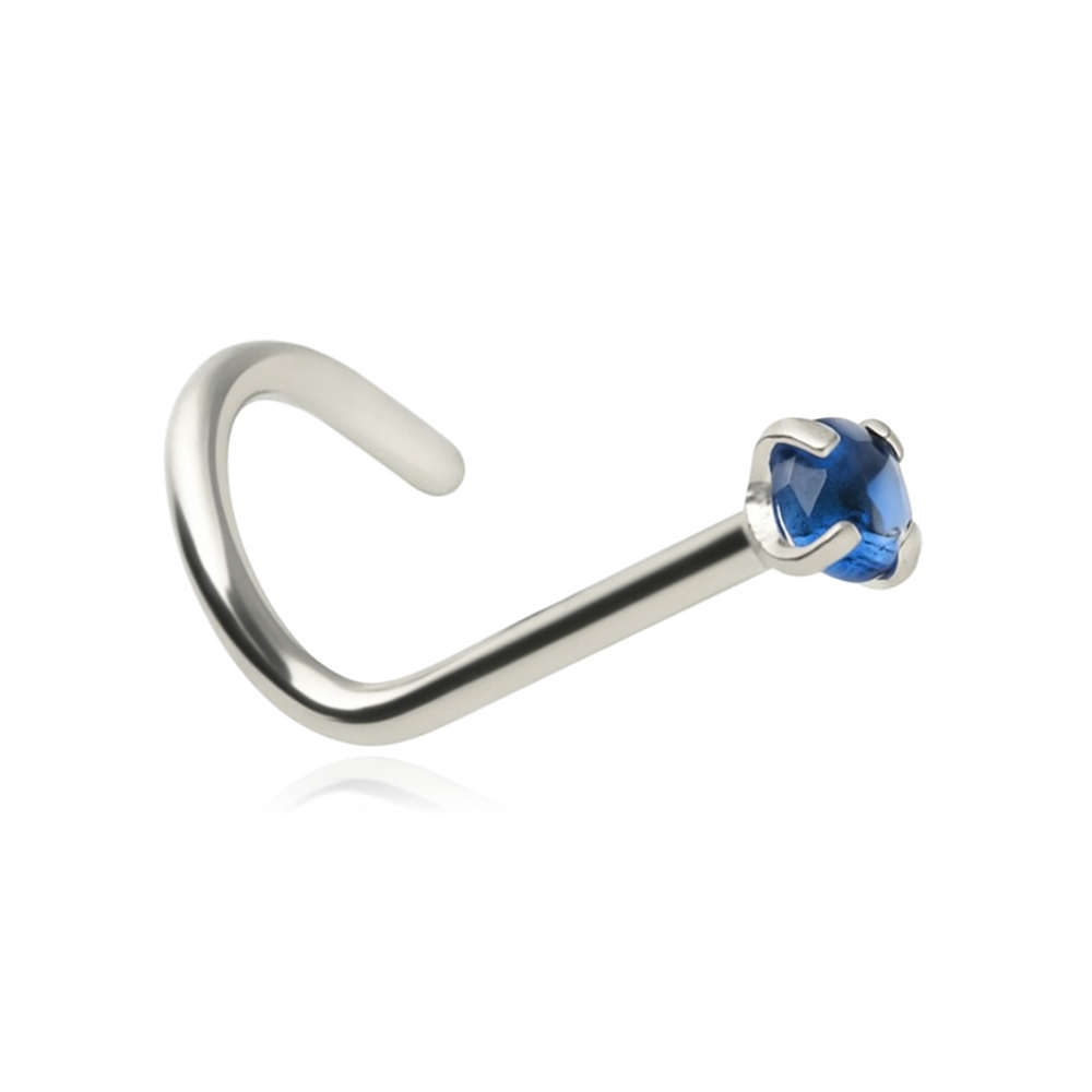 Piercing do nosu s tmavě modrými zirkony - stříbrný - NS-006