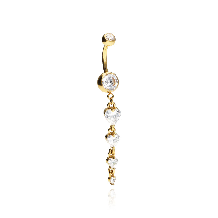 Piercing do pupíku dlouhé - srdce - zlaté - KP-058