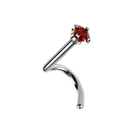 Titanový piercing do nosu s červeným zirkonem - stříbrný - TN-010