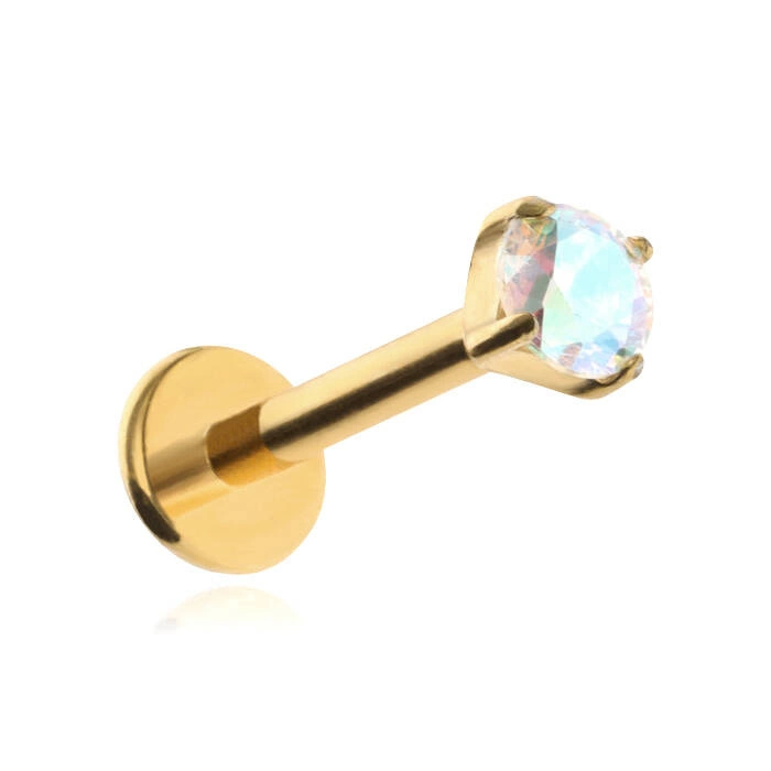 Titanový zlatý labret s opalizujícím zirkonem