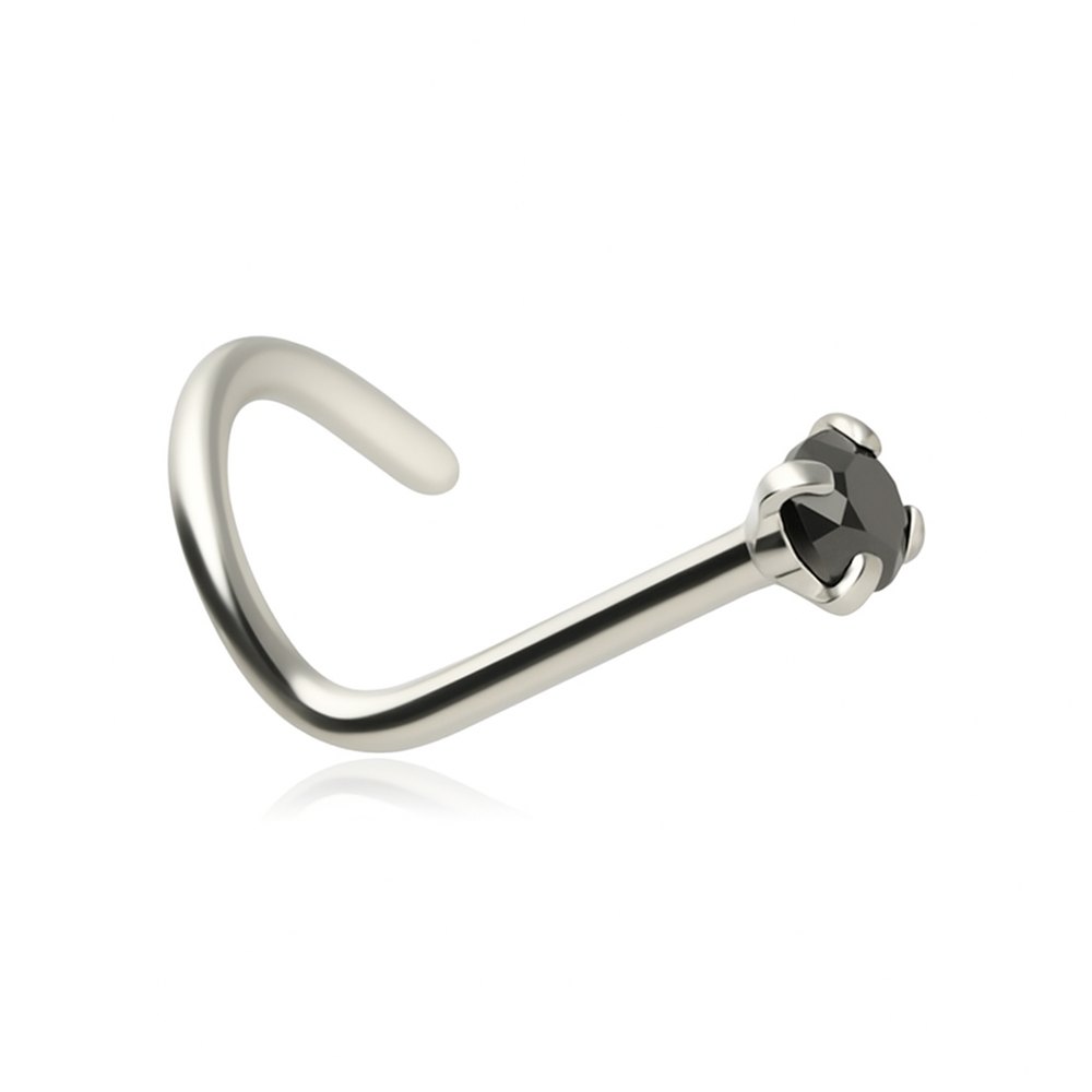 Piercing do nosu s černým zirkonem - stříbrný - NS-006