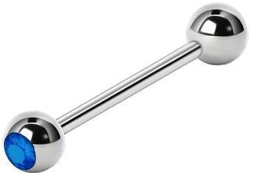 Piercing do jazyka - tmavě modrý zirkon - 1.6/16/6 - KJ-055