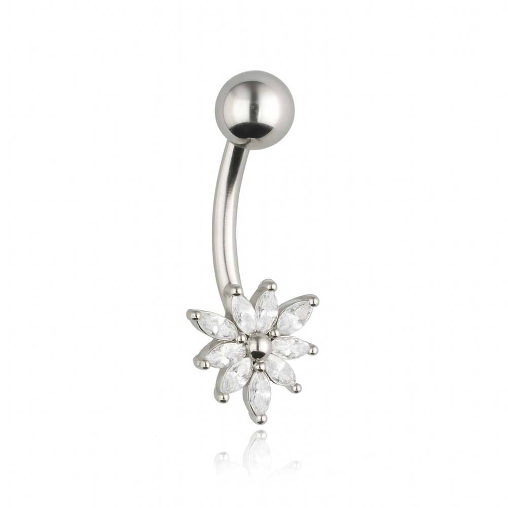 Stříbrný Piercing do pupíku se zirkony - KP-035